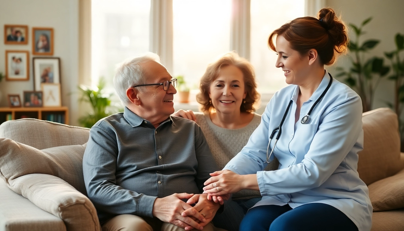 Engaging in home health care services near me with compassionate assistance in a cozy living room.