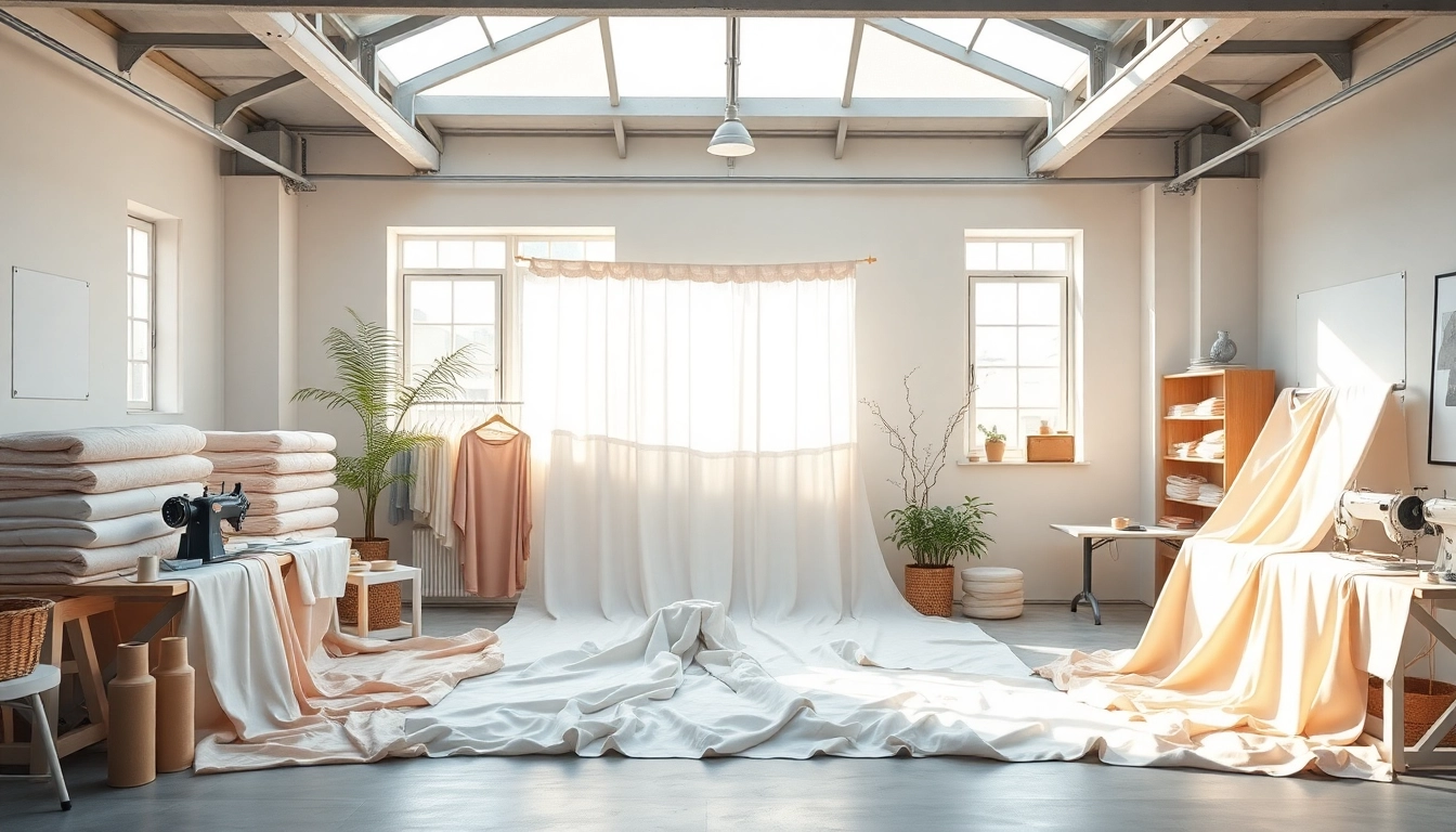 Bekijk hydrofiel katoen in een serene textielwerkplaats met creatieve elementen.