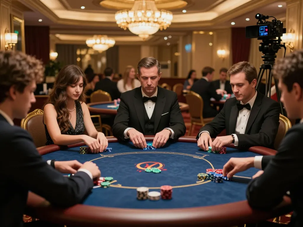 VIP poker players at vt888 engage in strategic gameplay amid an elegant casino setting.