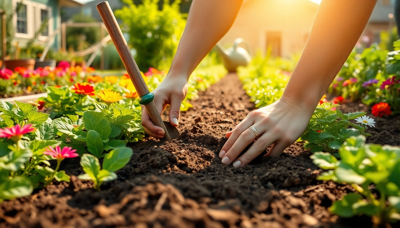 Gardening expert cultivating lush vegetables in a vibrant garden setting