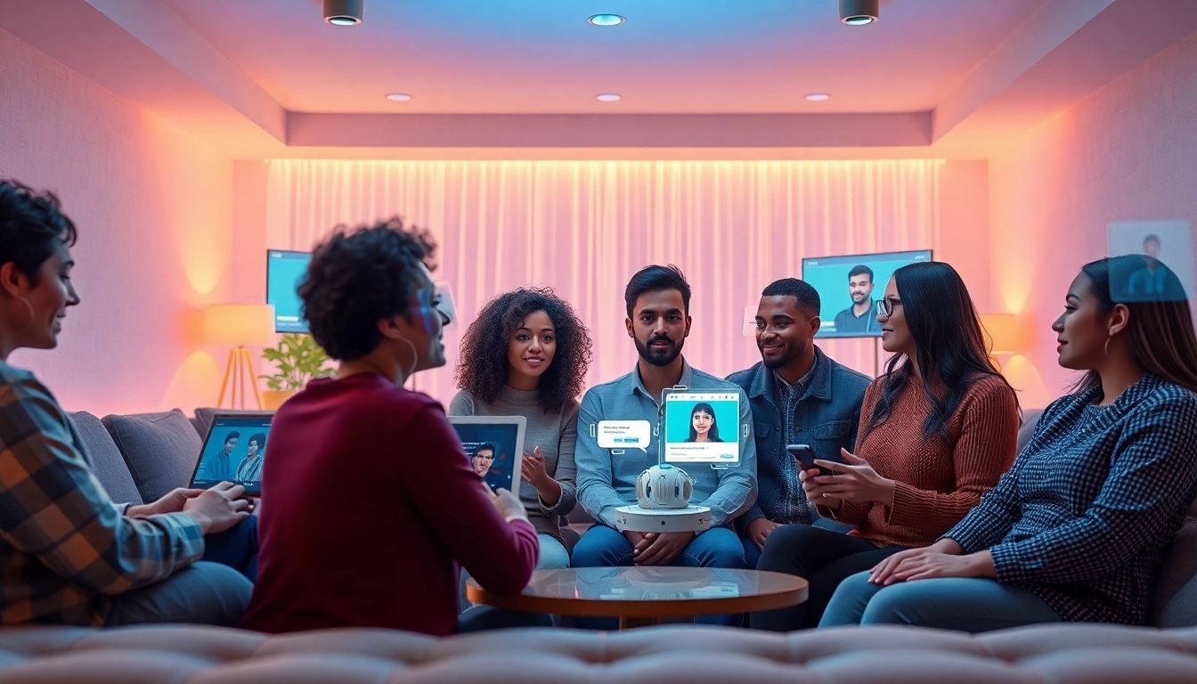 Engaging scene of diverse individuals exploring sex ai in an interactive digital environment.