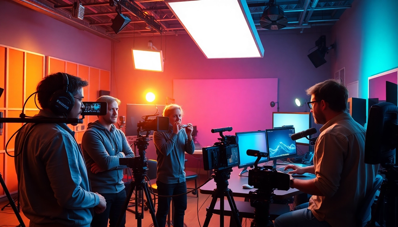Showcase of a dynamic team working at a Creative Video Production Agency with advanced equipment.