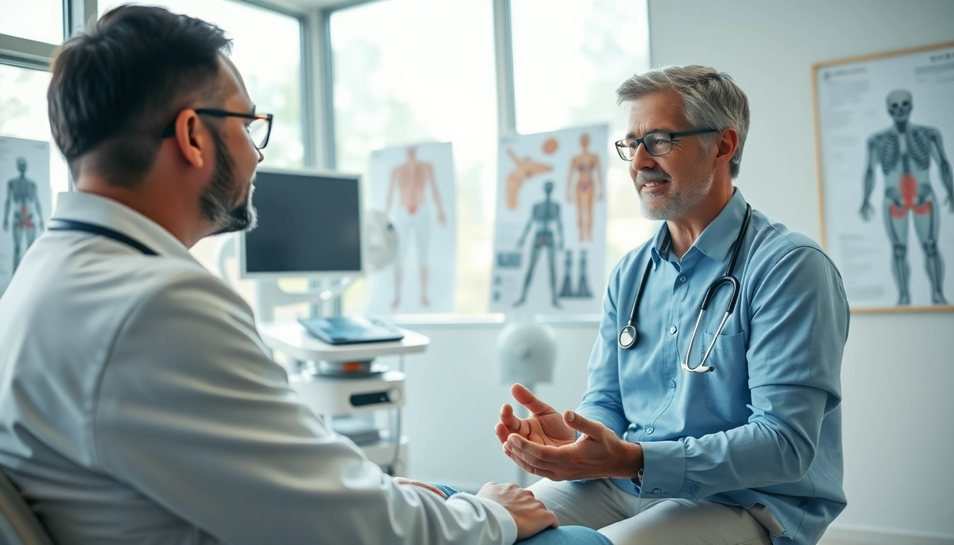 Engaging consultation at Peachtree Orthopedics showcasing physician-patient interaction.