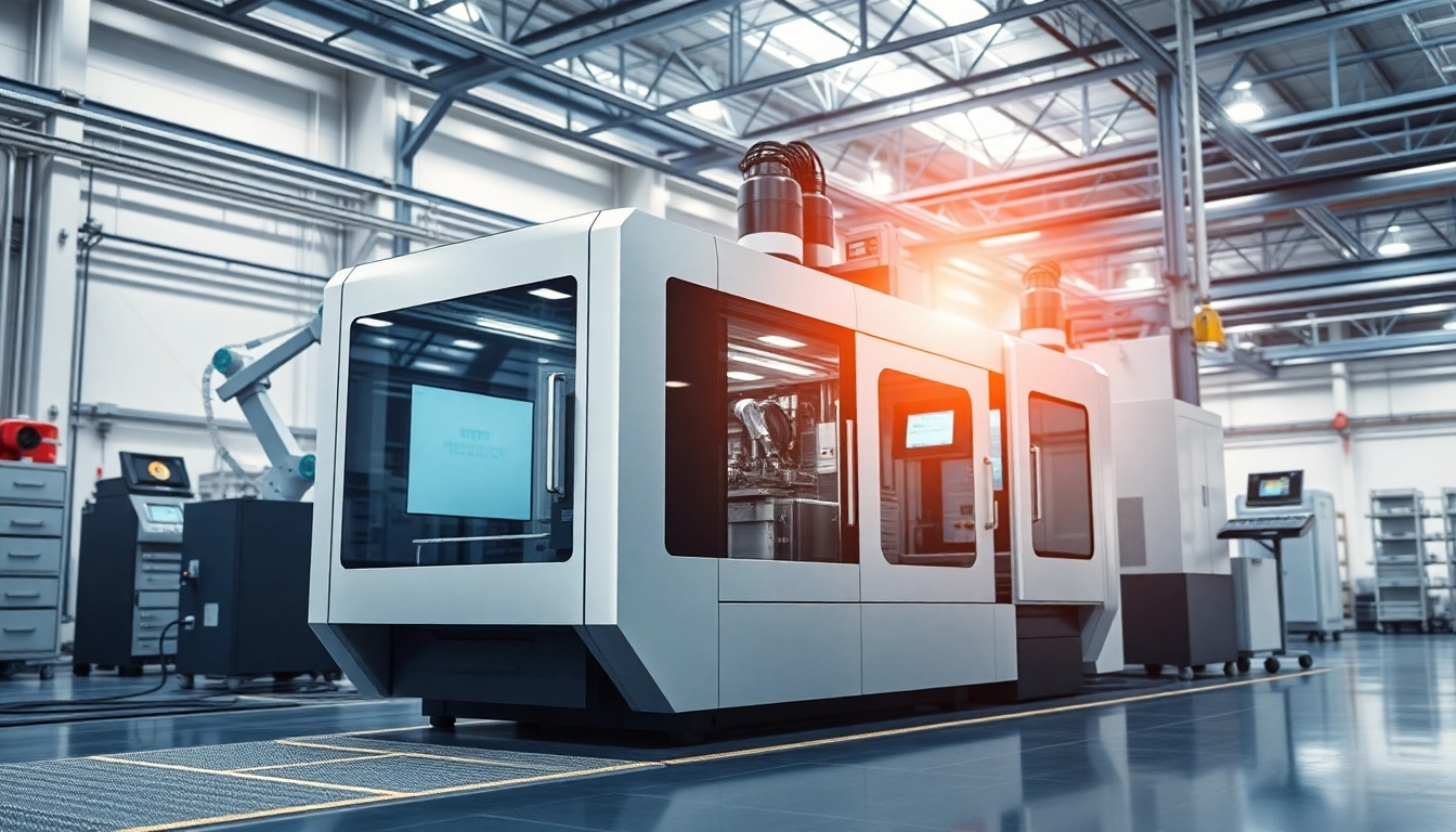 Electric injection molding machine in a high-tech industrial setting showcasing automation and precision.