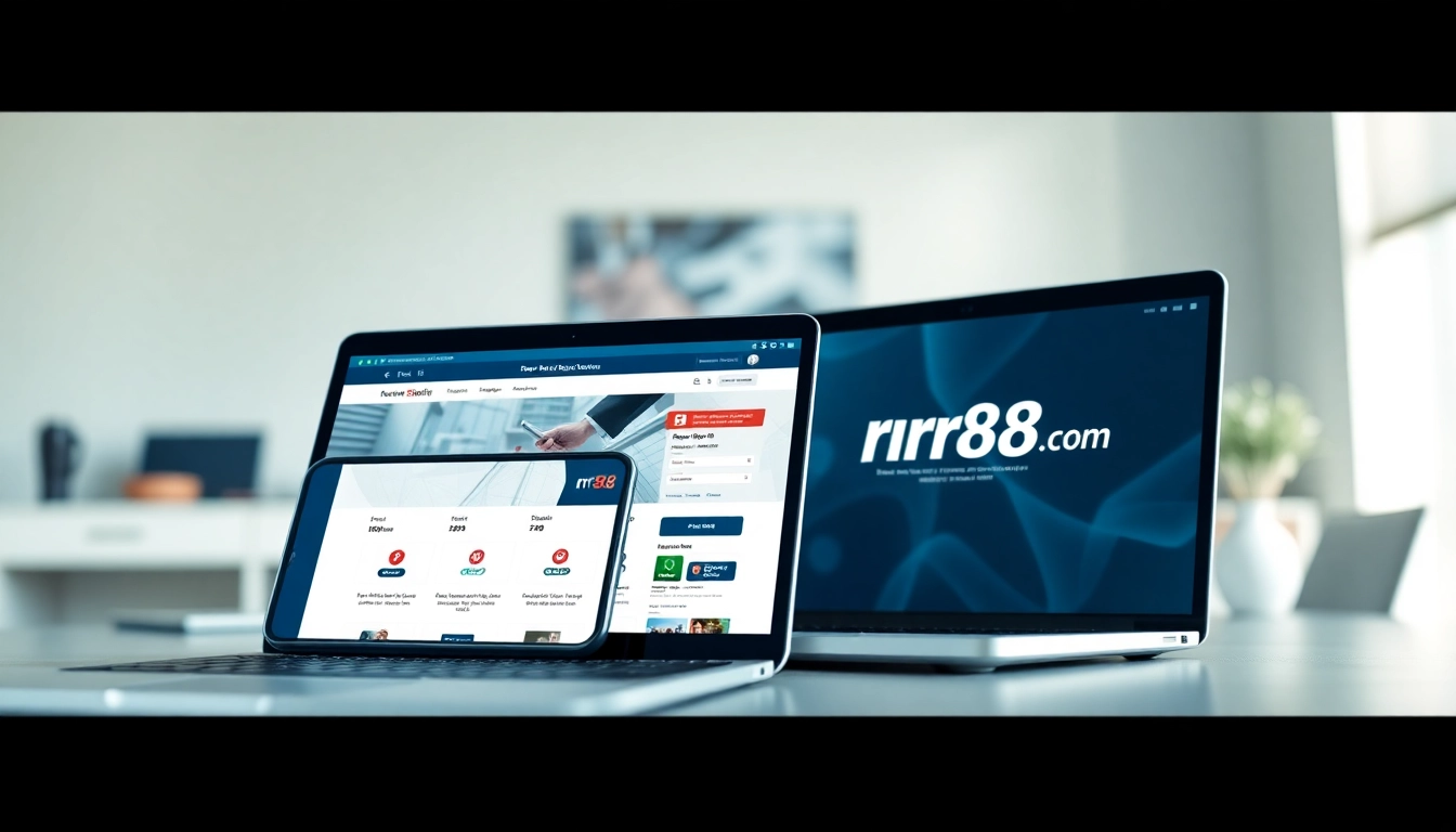 Showcase of rr88.com features on laptop and smartphone in a professional workspace.