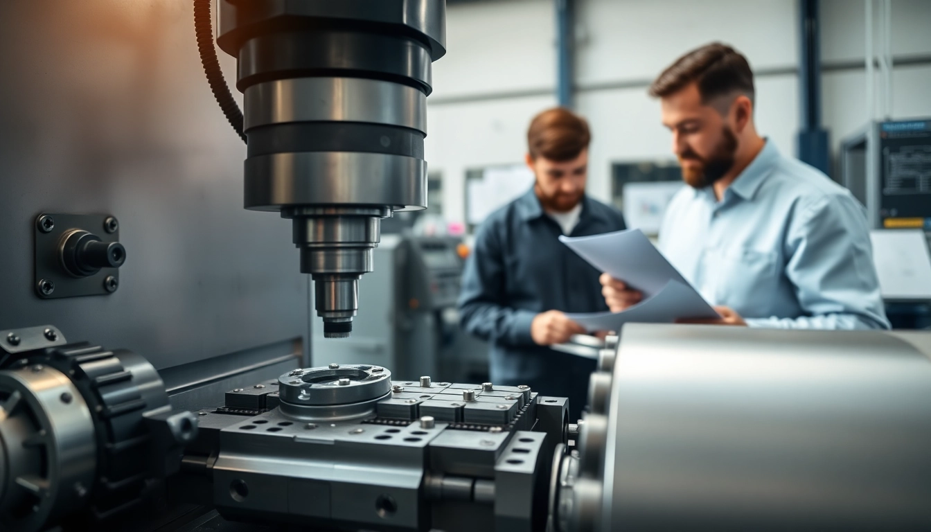 Showcase of Chiheng Custom CNC Machining equipment in a professional workshop with engineers operating CNC machines.