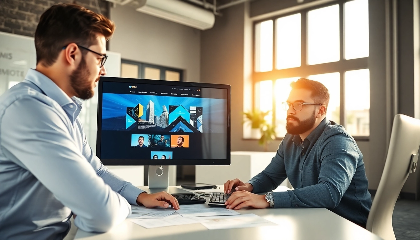Showcase of Website Design Hereford process between a designer and client in a modern workspace.
