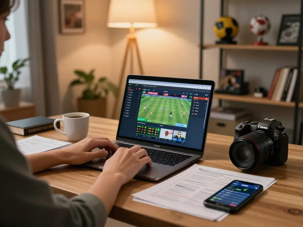 Engaging online betting experience showcasing tỷ lệ bóng đá kèo nhà cái on a laptop screen during a focused home setup