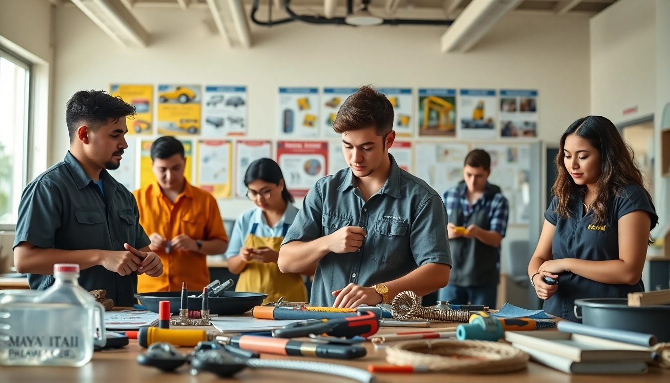 Engaged students at trade schools Oahu focus on hands-on training in electrical and plumbing courses.