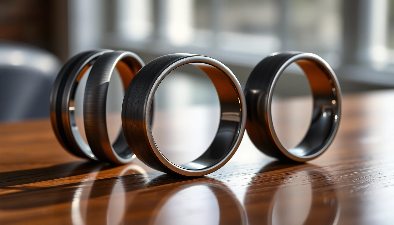 Showcasing elegant Gunmetal Wedding Bands for Men highlighting their sleek design and finish.