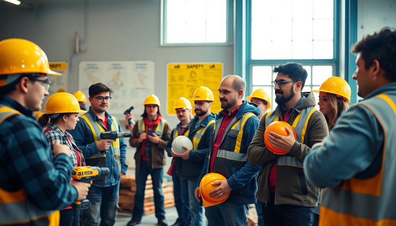 Engaging construction workforce training session showcasing tools and diversity.