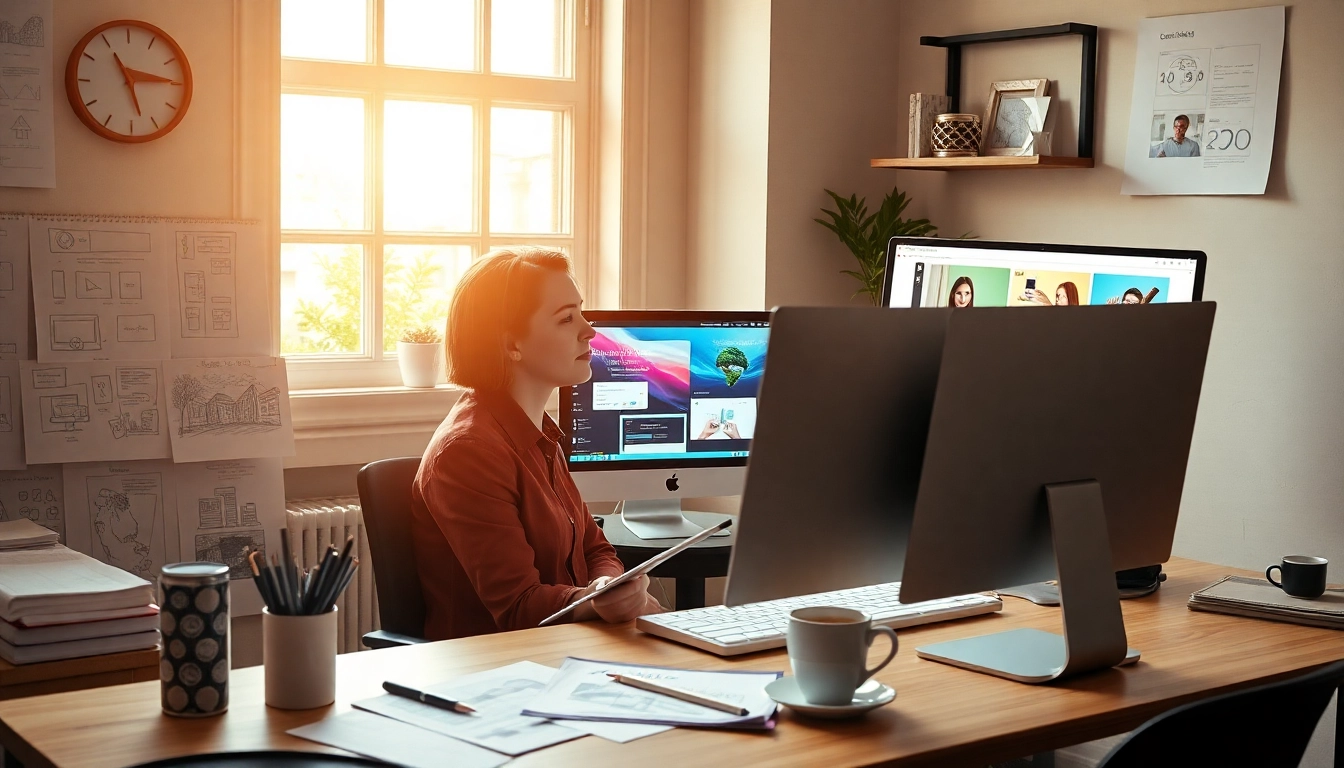 Engaging web design essex for small business in a cozy office setup with vibrant concepts.
