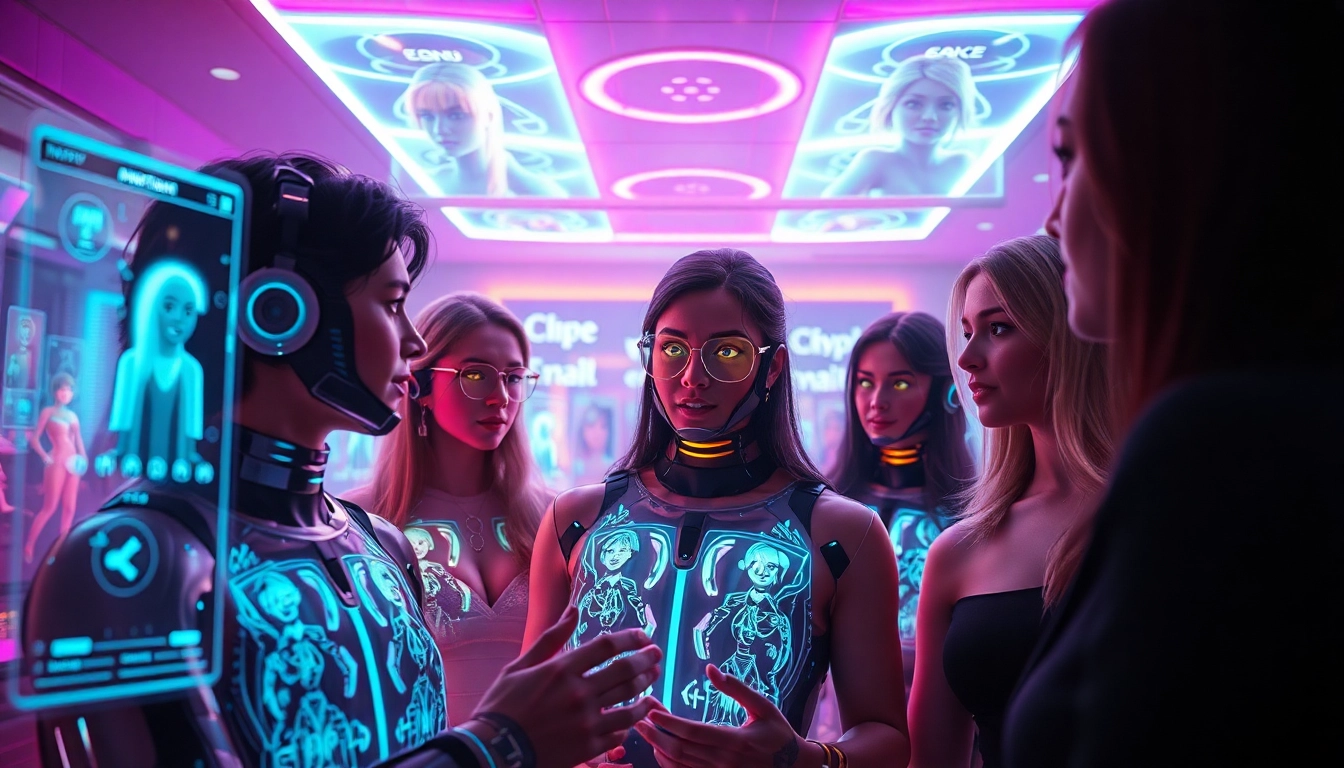 Engaged users exploring NSFW AI chatbots in a futuristic digital landscape, highlighting innovative interactions.