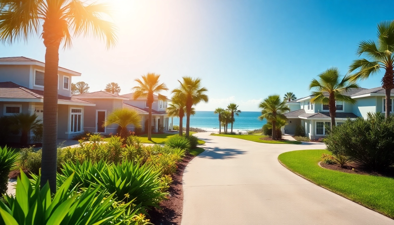View of attractive houses for sale in coastal Pensacola amidst vibrant greenery.