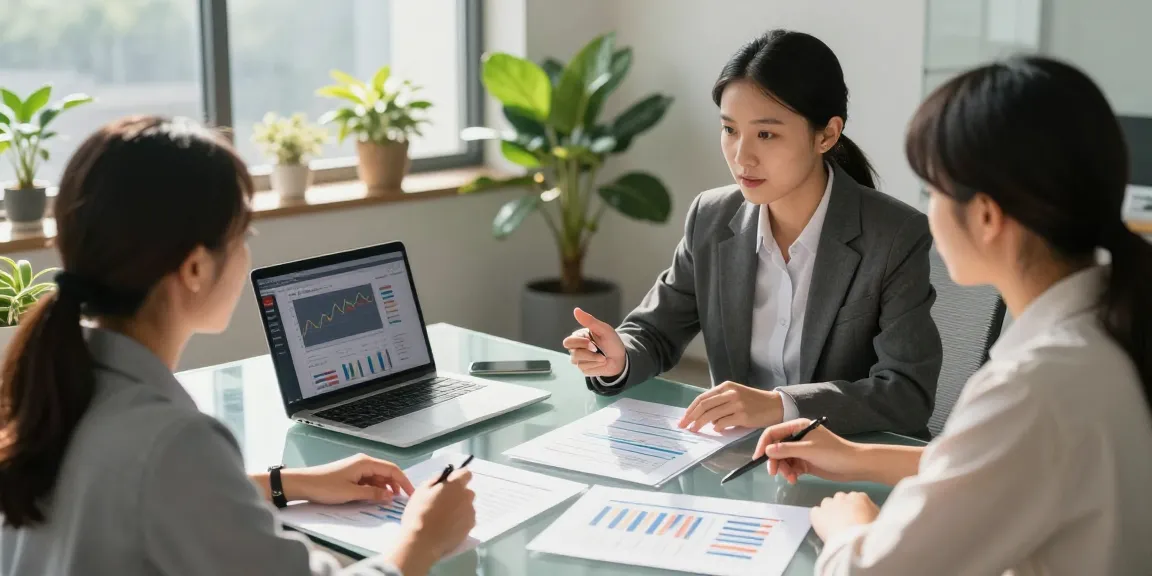 Learn more about investing here with a financial advisor guiding a couple through investment options in a bright office.