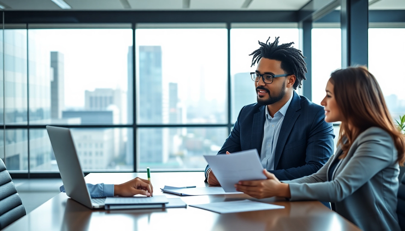Washington DC Startup Lawyer assisting a startup founder in a modern office setting.