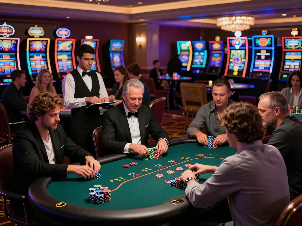 Players enjoying a thrilling poker game on the casino floor while managing their giường bệnh nhân strategies and bets.