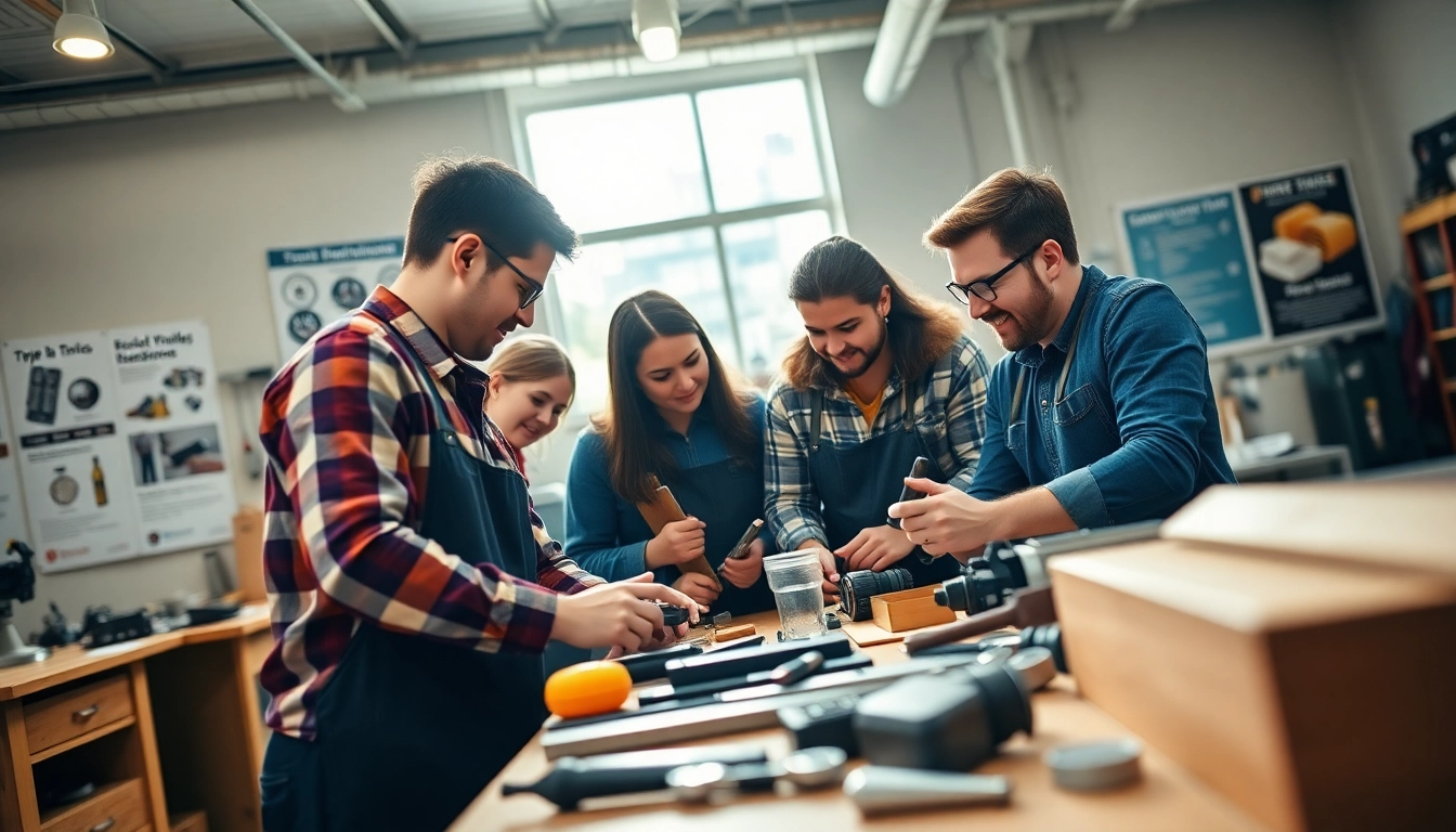 Students collaborating in a trade school environment, showcasing hands-on learning and engagement.