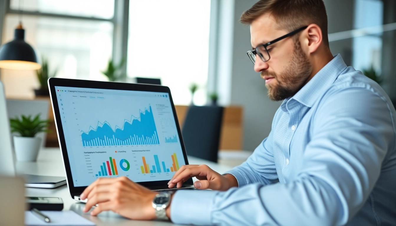 Optimizing Clearwater FL SEO strategies with data analysis in a modern office