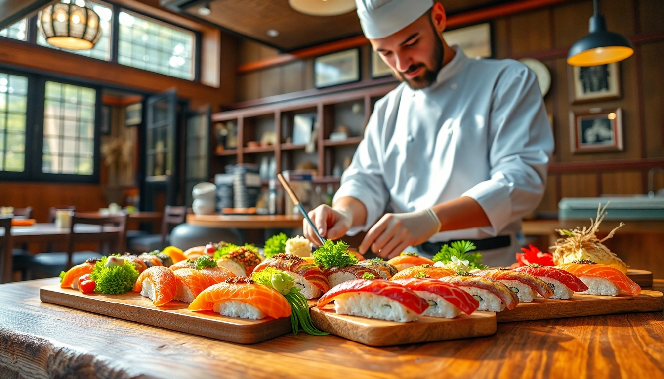 Menyajikan slot depo 1000 dengan sushi segar dalam pemandangan restoran Jepang yang nyaman.