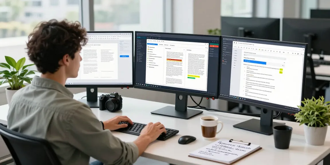 Data analyst using AI to detect fraud in PDF documents in a modern workspace.