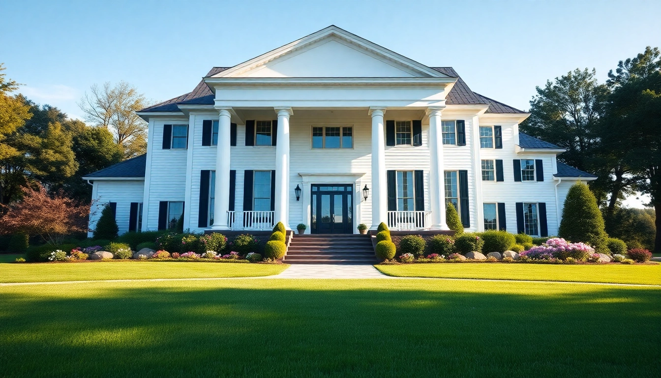 Visualize colonial home new build construction with grand entrance and landscaped surroundings.