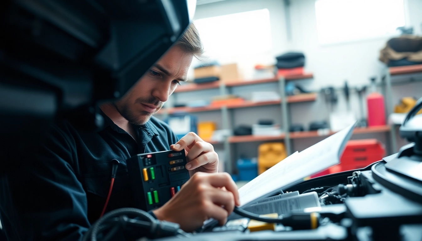 Fixing electrical problems at https://bezpieczniki24.pl with an automotive technician examining fuses.