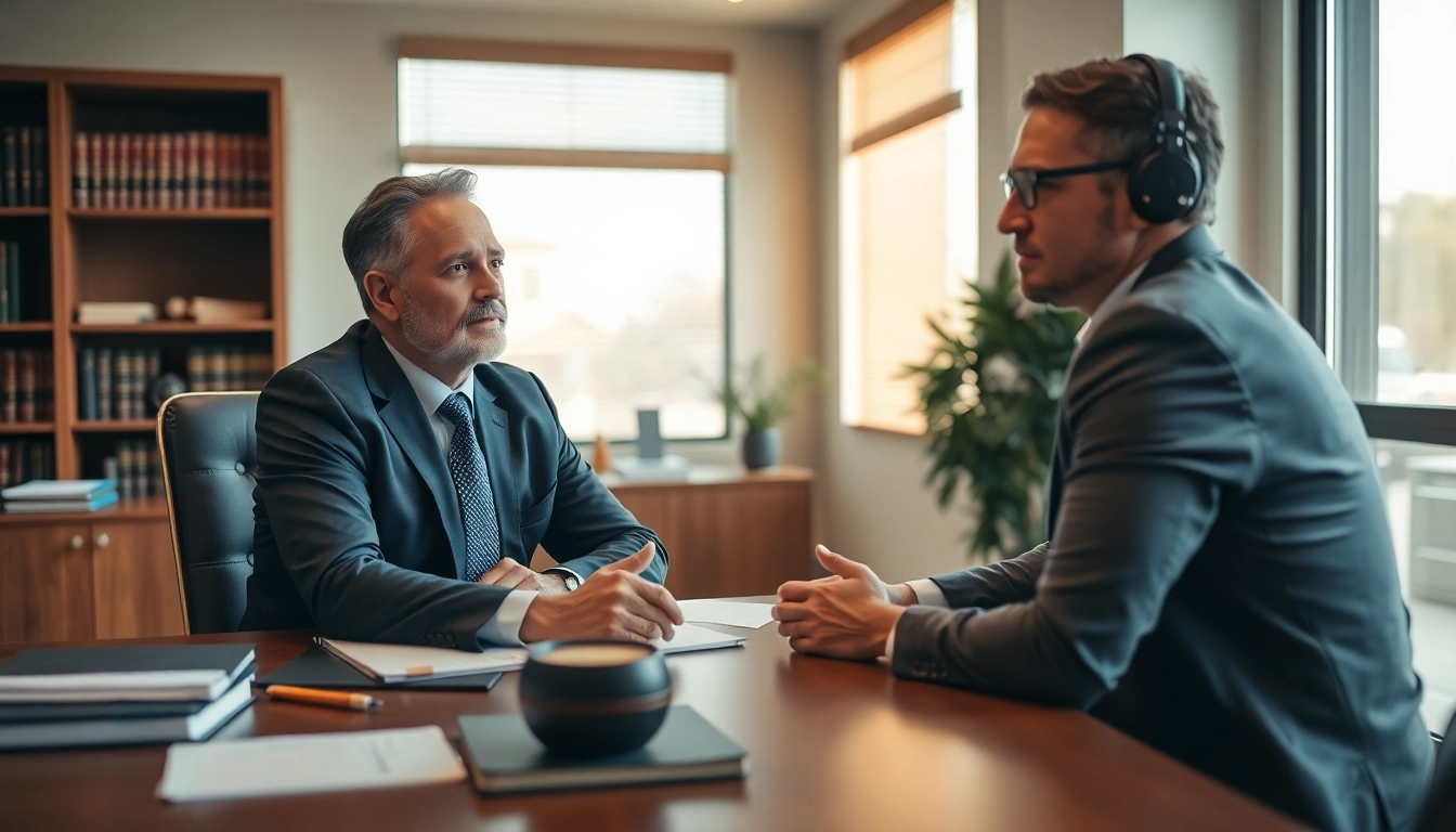 San Antonio truck accident lawyer discussing case details with a client in a professional office.