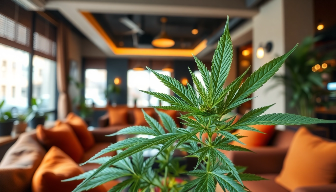 Relaxing atmosphere at The Corner Cannabis Club Madrid with greenery and cozy seating.