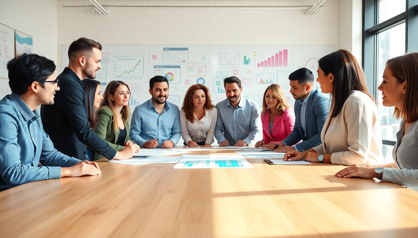 Collaboration around business abc ideas in a modern office environment with a vibrant atmosphere.