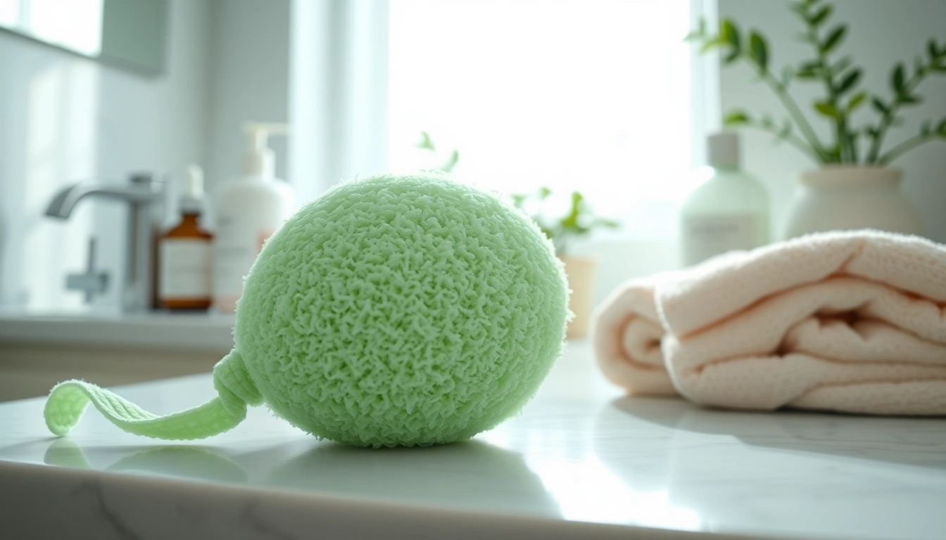 Cleaning with a makeup remover loofah for a fresh, natural glow.