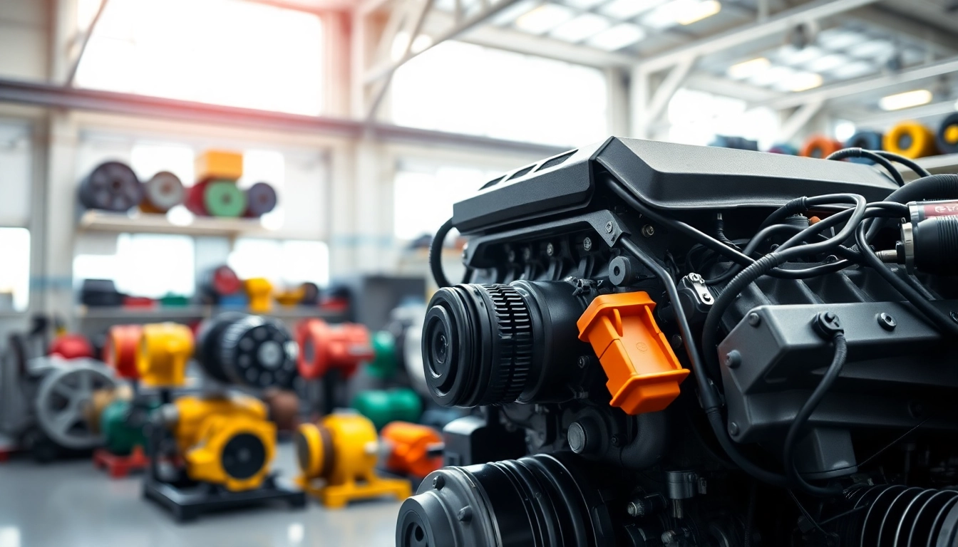 Showcasing approved engines in a professional automotive workshop, displaying bright lighting and detailed engine parts.