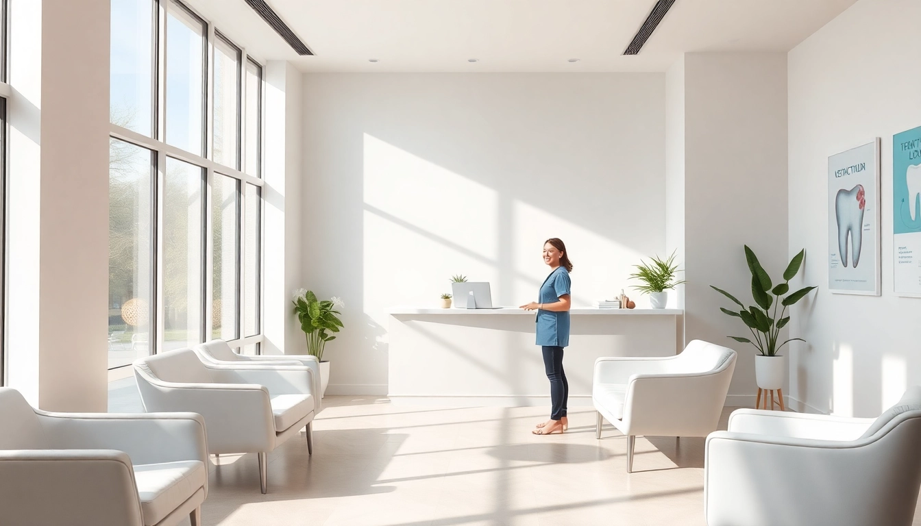 Welcoming klinik gigi near me with a bright modern lobby and friendly staff.