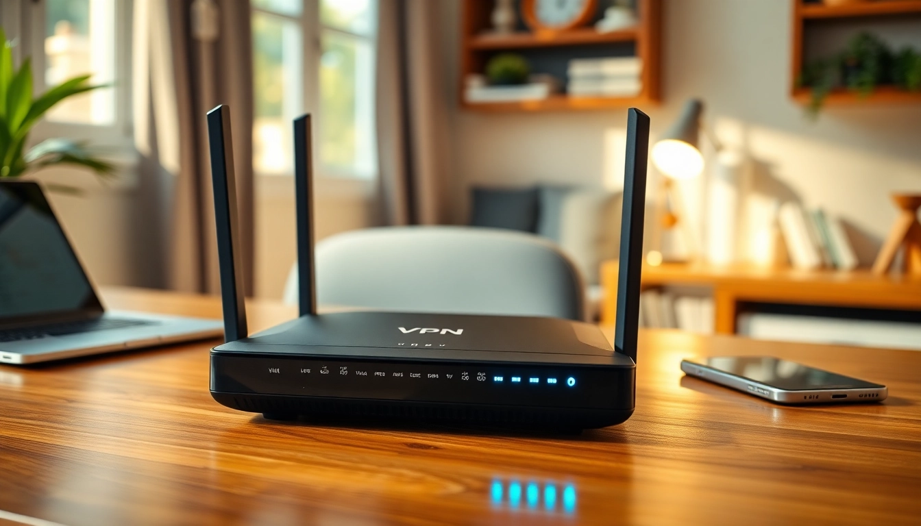Enhance privacy and security with a sleek VPN router uk setup in a modern home office.