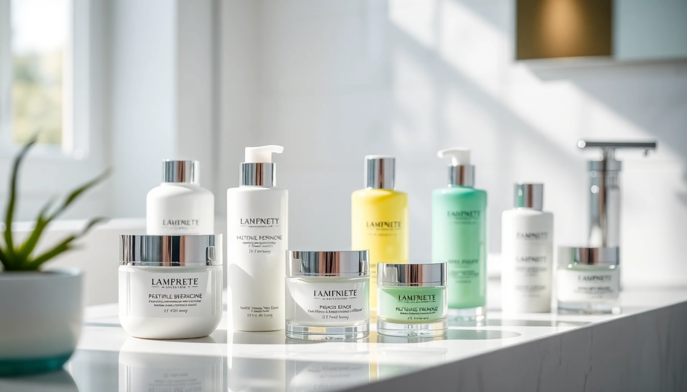 Hautpflege mit Peptiden zeigt luxuriöse Produkte auf einem eleganten Badezimmerregal.