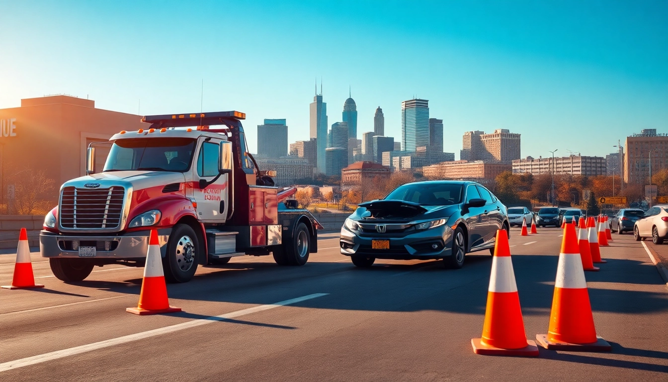 Roadside assistance Nashville TN with a professional tow truck helping a stranded vehicle