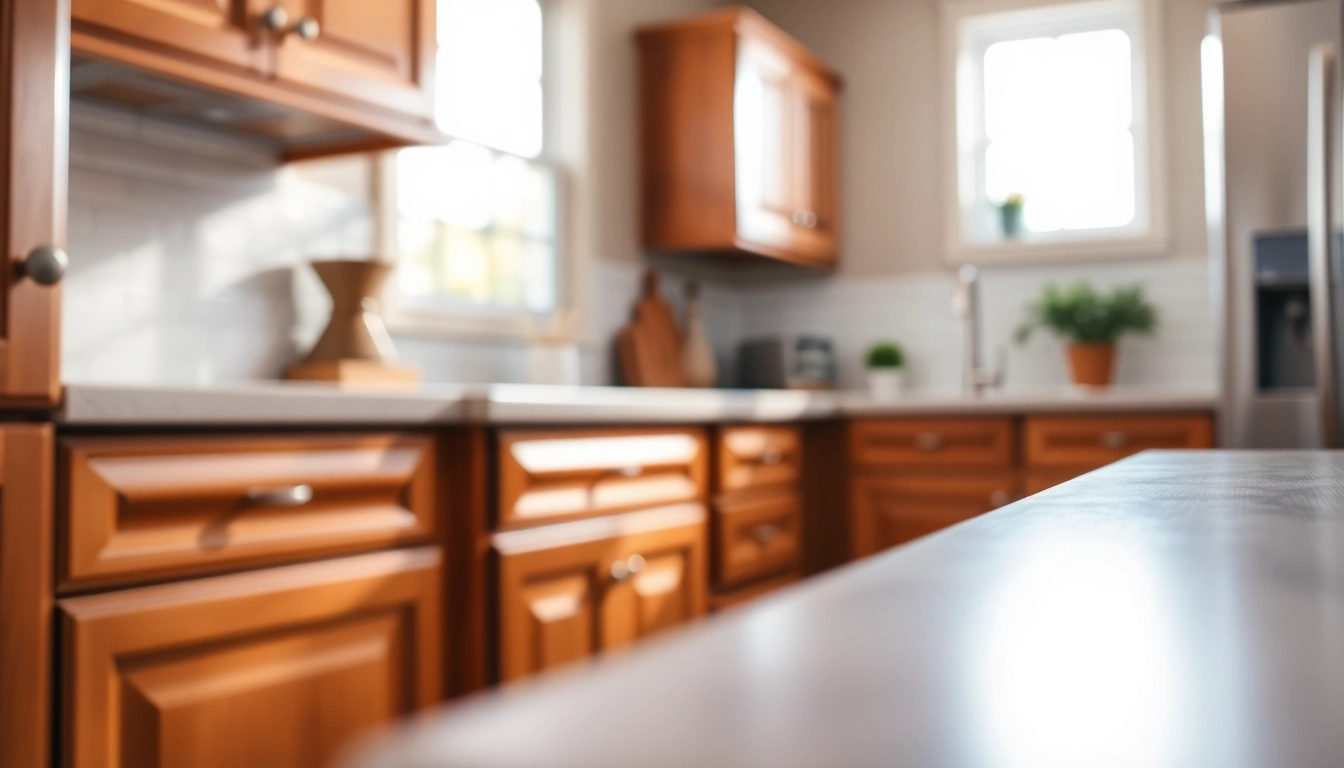 Cabinet Refacing Clearwater FL displayed in a modern kitchen setting with glossy cabinet doors.