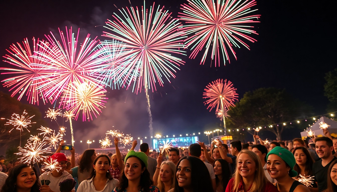 Watch stunning fireworks celebrate moments from https://5starfireworks.co.uk amidst joyful crowds.