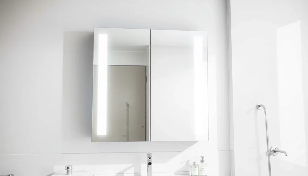 Spiegelschrank mit LED Beleuchtung im modernen Badezimmer mit eleganter Gestaltung