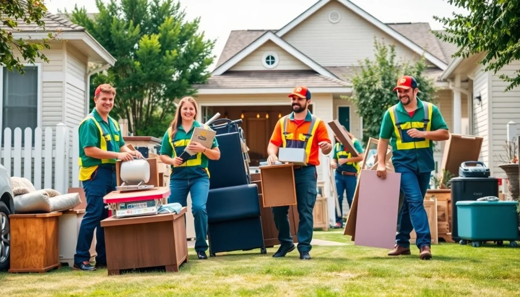 Efficient junk removal service https://myeasyjunkremoval.com team clearing clutter from a residential yard.