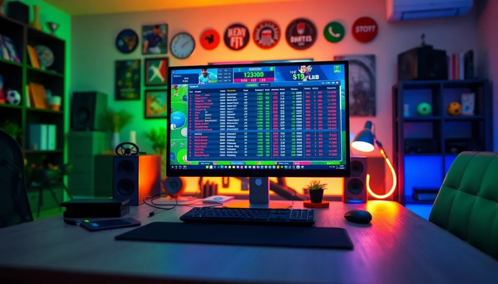 Engaging view of sports betting in India showcasing a vibrant home office with live odds.