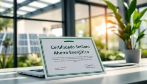 Certificado Ahorro Energético en un entorno de oficina moderno, reflejando eficiencia energética.