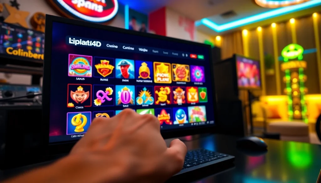 Bermain lipat4d slot online dengan antarmuka warna-warni yang menarik dan interaksi pengguna.