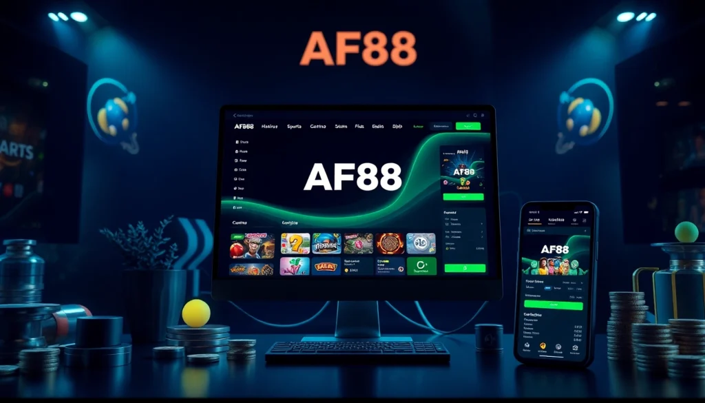 AF88 online gaming platform interface showcasing gaming options and virtual currency.