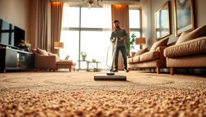 Experience expert carpet cleaning Dubai with a professional enhancing the elegance of a luxurious room.