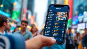 Highlighting best sports betting apps in India showcased on a smartphone in an urban setting.