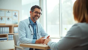 Doctor consulting a patient at https://www.medexdtc.com in a bright, modern clinic