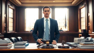 Representing legal expertise at https://www.davidhardawaylaw.com with a confident attorney in a courtroom.