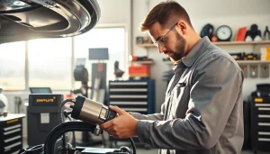 Ensure a thorough California Smog Check with a mechanic inspecting a vehicle's emissions system.