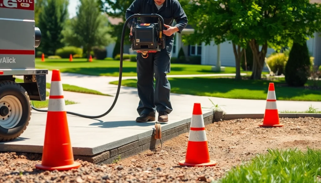 Performing mudjacking in Roseburg, showcasing a technician leveling concrete slabs with hydraulic equipment.